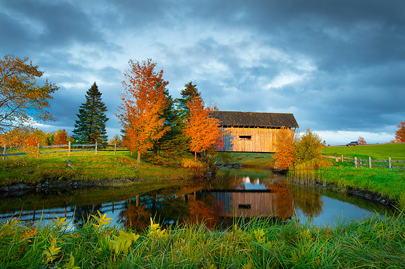 FOSTERS COVERED BRIDGE AT SUNSET