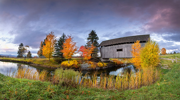 SUNSET PANO COVERED BRIDGE | VERMONT