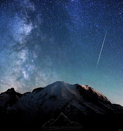 Mount Rainier and a Perseid Meteor
