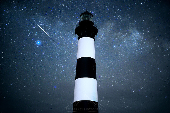 Lyrid Meteor over Bodie Island Lighthouse